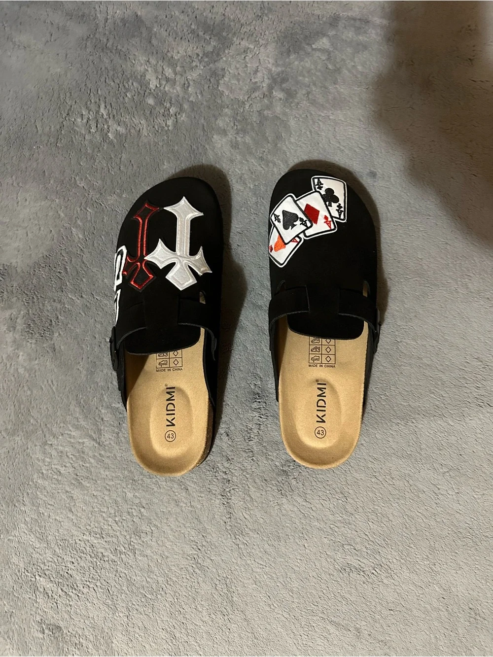 Custom Black Playing Card Patch Clogs | Handmade Streetwear Clogs | All Sizes